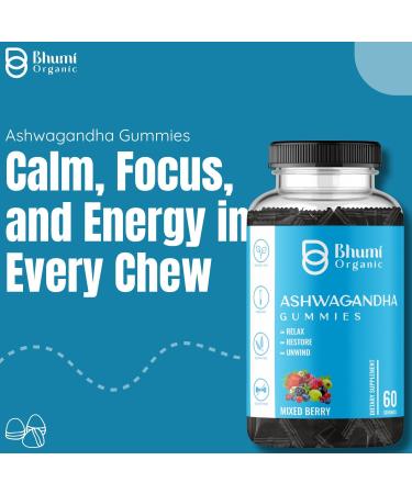 Bhumi Organic Ashwagandha Gummies Mixed Berry Flavor Vegan KSM-66 Supplement for Relaxation 60 Count Plant Based Gluten-Free Non-GMO - Buy Online on GoSupps.com