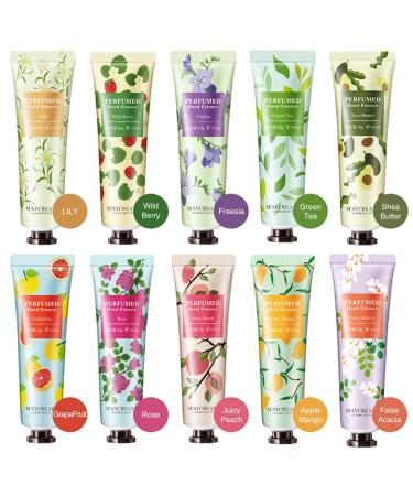 BONNIESTORE 10 Pack Fruits Fragrance Hand Cream Moisturizing Hand Care Cream Travel Gift Set With Shea Butter Natural Aloe and Vitamin E For Men And Women-30ml Plant and Fruits