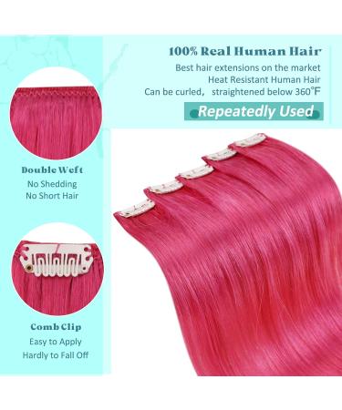 Runature Remy Real Hair Extensions - Clip In Hot Pink 55cm 5pcs 22 Inch 25g - Smooth & Vibrant Hair Clips - Buy Online on GoSupps.com