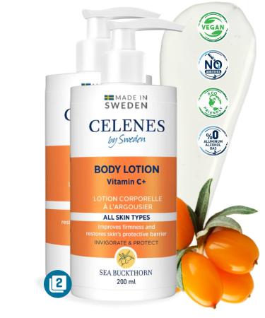 Celenes by Sweden - Sea Buckthorn and Vitamin C Body Lotion - Intensive Hydration and Protection - Ideal for Oily and Combination Skin - Free from Parabens, Alcohol or Mineral Oil - 200 ml