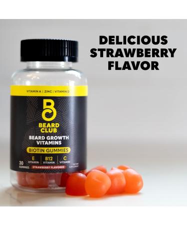 The Beard Club Biotin Beard Growth Vitamin Gummies - Beard and Hair Supplement for Men - Vitamins B12 E & C to Support a Thicker Fuller Looking Beard - Mens Beard Care - Strawberry Gummy Growth Gummies - Buy Online on GoSupps.com
