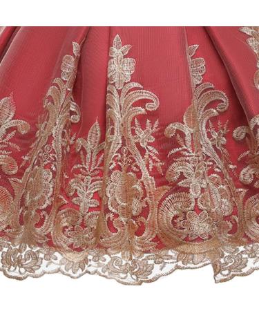 Myrisam Baby Girl Embroidered Birthday Christening Dress | Backless Wedding Party Baptism Gown w/ Headwear | 0-3 Months | Deep Red - Buy Online on GoSupps.com