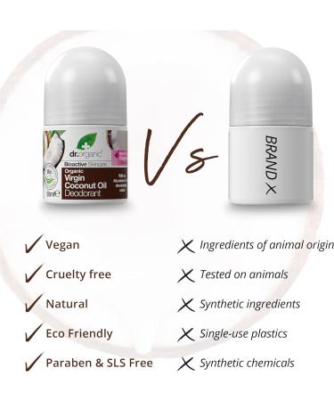 Dr Organic Organic Virgin Coconut Oil Deodorant Natural Vegan Cruelty Free Paraben & SLS Free Aluminium Free For Women & Men 50ml (Pack of 2) Coconut 50 ml (Pack of 2) - Buy Online on GoSupps.com