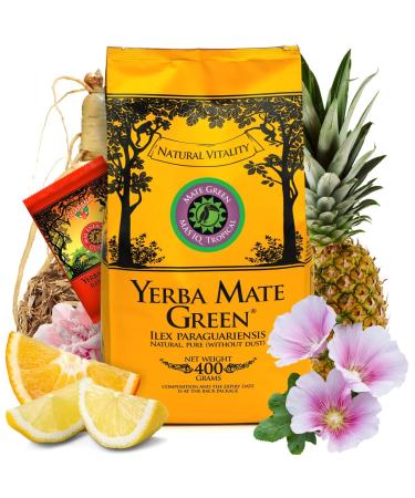 Yerba Mate Green 'Mas Iq Tropical' Brazilian Mate Tea 400g + 50 g Mas Energia Guarana | fruity mate tea | with pineapple - Buy Online on GoSupps.com