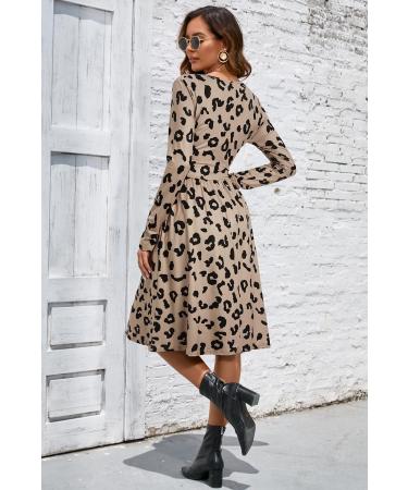 OUGES Women's Spring Casual Midi Dress - Long Sleeve V-Neck Floral Wrap Dress with Pockets - Buy Online on GoSupps.com