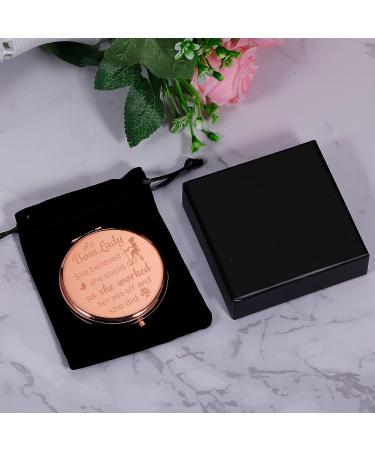 Boss Lady Gifts: Rose Gold Compact Mirror - Perfect Thank You and Inspirational Gift for Female Boss, Coworker, Manager - Ideal for Boss Day, Retirement, Going Away - Pink Travel Makeup Mirror for Her - Buy Online on GoSupps.com