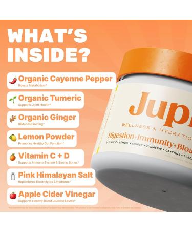 Jupi Hydration & Wellness Powder Turmeric & Ginger shots Vitamin C Supplement for Energy Immune Support & Digestive Health Vegan Gluten-Free Drink Mix for Men & Women Citrus Flavor 30 servings - Buy Online on GoSupps.com