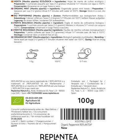 Mint Tea Loose Leaf Organic 100g (50 Cups) | Peppermint Loose Herbal Tea REPLANTEA - Buy Online on GoSupps.com