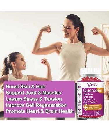 Organic Quercetin Gummies with Vitamin C, Zinc & Elderberry - Immune Support for Adults & Kids - 120 Vegan Chewable Gummies - Pack of 2 - Buy Online on GoSupps.com