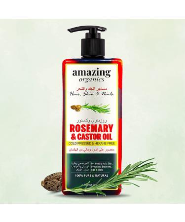 AmazingOrganics 100% Pure Organic Rosemary and Castor Oil - Cold-Pressed for Healthy Hair, Skin, Nails, Eyebrows, and Eyelashes - 250ml - Buy Online on GoSupps.com