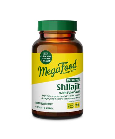 MegaFood Shilajit 10 000mg with Fulvic Acid - Shilajit for Men & Women - May Help Support Healthy Testosterone Levels Muscle Strength & Energy Levels - Vegan Gluten Free 60 Capsules 30 Day Supply