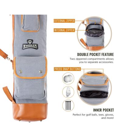 Thorza Sunday Golf Bag - Vintage Canvas & Leather, Lightweight Carry Bag for Men and Women, 2 Zippered Pockets, Tee Holder & Name Tag ID - Buy Online on GoSupps.com