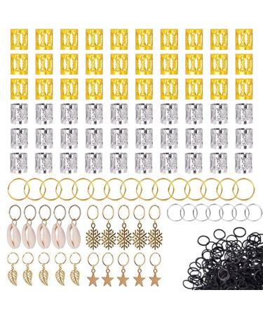 Sweeeoni 300 pieces piece of hair clip hair jewelry rings decorations pendant dreadlocks metal hair cuffs hair braid pearls braids jewelry mini hair band (gold and silver)