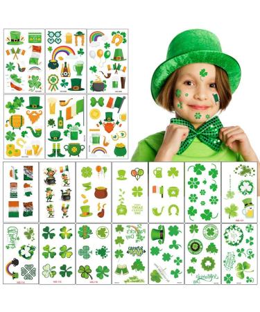 BROTOU 20 Sheets St. Patrick's Day Tattoos Stickers  Shamrock Tattoos Temporary Stickers  Irish St. Patrick's Day Parade and Favors Party Decorations