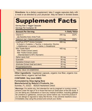 Stop Aging Now - Liver Support Supplement - with Milk Thistle - 60 Vegetable Capsules for Men and Women - Buy Online on GoSupps.com