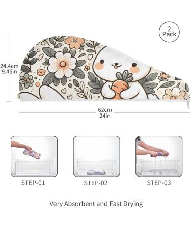 Super Absorbent Rabbit Carrot Hair Towel 2 Pack - Quick Dry Hair Turbans with Button Twisty Wrap for Women & Girls - International Shipping Available - Buy Online on GoSupps.com