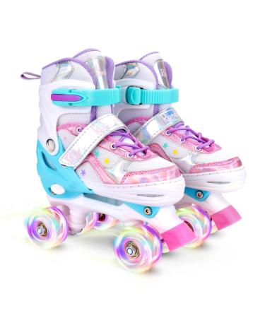 Runcinds Toddler Roller Skates for Girls Kids Boys, 4 Size Adjustable with Light Up Wheels A-Pink S - Size(7C-10C US) - Age(2-4Years)