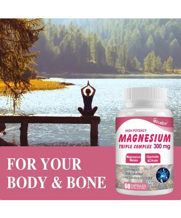 Triple Magnesium Complex Supplement 300mg Magnesium (Glycinate Malate & Citrate) Complex for Muscles Nerves Bone & Energy | Vegan Non-GMO | 60 Capsules - Buy Online on GoSupps.com