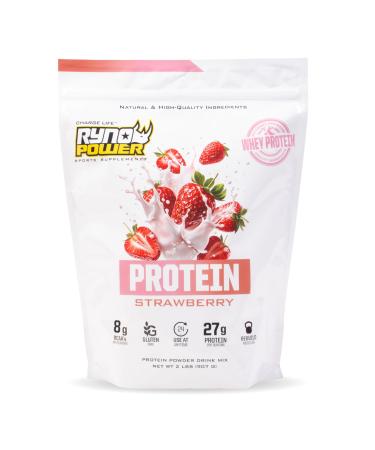 Ryno Power All Natural Whey Protein 2lb (20 Servings) 'Strawberry' - 100% Whey Protein Blend & No Fillers - Non GMO