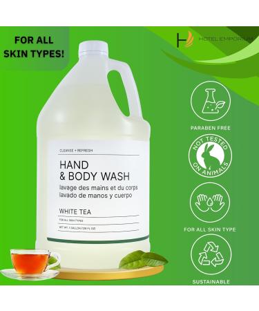 Hotel Emporium 1 Gallon Bulk Hand & Body Wash Refill - 100% Cruelty-Free White Tea Scent for Hotels Motels & Gyms | All Hair Types | Guest Bathroom Essentials - Buy Online on GoSupps.com
