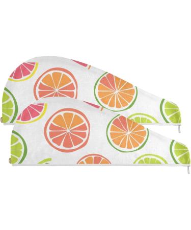 Lemon Grapefruit Slices Hair Towel 2 Pack | Super Absorbent Quick Dry Hair Turbans for Women & Girls | Perfect Hair Drying Solution - Buy Online on GoSupps.com