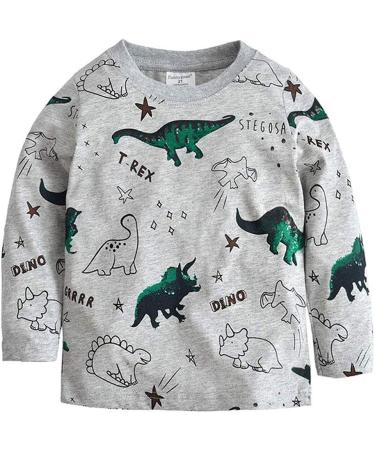 Kids Dinosaur Sweatshirt | Long Sleeve Cotton Jumper for Boys and Girls | Toddler Pullover Tee | Baby Clothes 1-8 Years | Grey | Size 2-3 Years - Buy Online on GoSupps.com