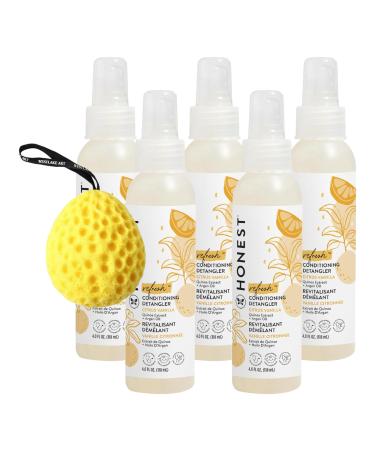 The Honest Company Detangler Conditioner 4 Fl Oz Citrus Vanilla Scent Hypoallergic & Tear-Free Hair Care Leaves Hair Silky & Manageable Leave In Conditioner Bundle With Bath Sponge Pack Of 5