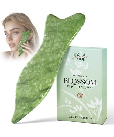 Rena Chris Gua Sha Facial Tools - Acupressure & Gua Sha Jade Gua Sha Stone for Face Massage Jawline Sculpting and Puffiness Reducing Skin Care Tool with User Manual