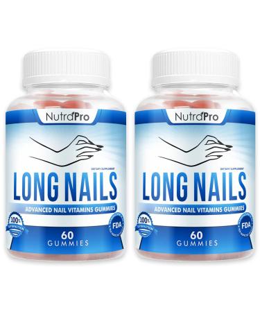 NutraPro Nail Growth Vitamins for Stronger Nail - No More Chipped Nails.Nail Strengthener and Growth Supplement Gummies Grow Strong Long Nails with Biotin and Collagen Gummies. 60 Count (Pack of 2)