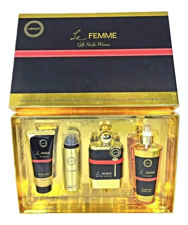 ARMAF Le Femme 4-Piece Set for Women (3.4 Oz Eau De Parfum + 3.4 Oz Body Lotion + 1.7 Oz Body Spray + 8.4 Oz Body Mist) 4.23 Ounce (Pack of 4) - Buy Online on GoSupps.com
