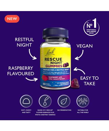 Rescue Remedy Gummies Night 3 Pack Bundle for A Serene Sleep with Raspberry Flavour Easy to Take Vegan & Natural Suitable for All The Family 3 x Pack of 60 Raspberry 60 Count (Pack of 3) - Buy Online on GoSupps.com