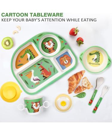 Greentainer Children's Tableware Set - Melamine Crash-Resistant Dishwasher-Safe Suction Bowl Cup with Lid Fork & Spoon - Perfect for 6 Months+ Kids - Buy Online on GoSupps.com