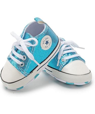 BAIELey Baby High Top Canvas Sneakers | Lace Up Bling Sequins | Soft Sole First Walkers Shoe 12-18 Months Blue - Buy Online on GoSupps.com