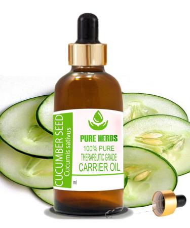 Pure Herbs Cucumber Seed Oil (Cucumis sativus) Pure and Natural Therapeutic Carrier Oil with Pipettes (50 ml)