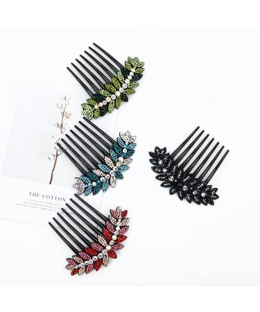 4 Pack Luxury Jeweled Crystal Rhinestone Hair Combs - Black Plastic Side French Twist Hairpins for Women - Buy Online on GoSupps.com