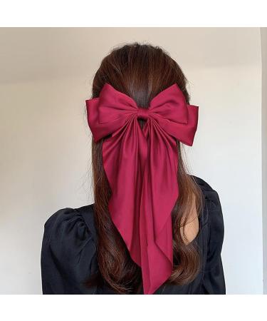 Red Hair Bow Hair Clip Red Ribbon for Hair Clip Large Silky Satin Ribbon Bow Hairpins Bows Hair Barrettes Fastener French Hair Bows with Long Ribbon Hair Accessories For Girls Women - Buy Online on GoSupps.com