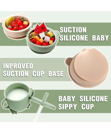 21 Pcs Silicone Baby Feeding Set - Toddler Led Weaning Supplies - Suction Plate, Spoon, Fork, Bowls, Sippy Cup, Bib, Placemat - 10+ Month - Dark Color Fresh Style - Buy Online on GoSupps.com