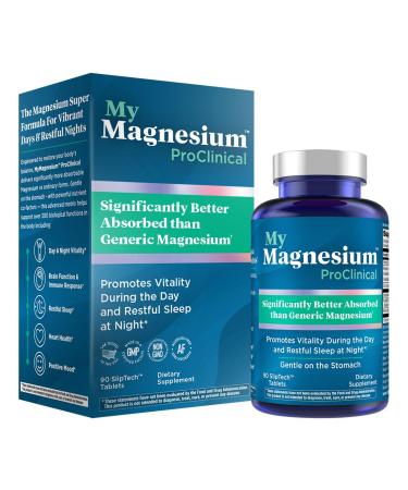 MyMagnesium ProClinical - Magnesium Bisglycinate Chelate Buffered + Zinc + Ashwagandha + More - Allergen Free - Made Without GMO - Purity Products - 90 Clean Finish SlipTech Tablets