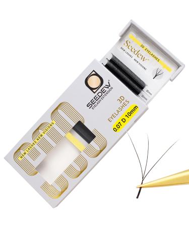 3D Lash Extensions 0.07mm D Curl 10mm 12 Rows/Tray W Shape Flat Stem Korean PBT Soft Natural False Eyelashes Grafting for Beginner Artist Lash Tech Beauty Salon(3D-Matte Black-0.07-D-10mm) 3D 0.07D 10mm Black