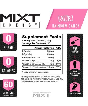 MIXT Energy Supplement - 8 Hour Energy Drink for Focus, Sugar-Free, Keto Approved - Rainbow Candy Flavor (60 Servings) - Buy Online on GoSupps.com