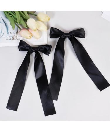 2 Pack Hair Bows for Girls and Women Large Bow Hair Clips Hair Barrette with Long Silky Satin Black Hair Accessories for Girls(Black) - Buy Online on GoSupps.com