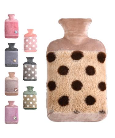 Hot Water Bottle with Cover 1.8L Large Rubber Hot Water Bottle for Relieving Menstrual Cramps Neck Shoulder Back Stomach Pain Warming Hands and Feet 1.8L-Khaki dots
