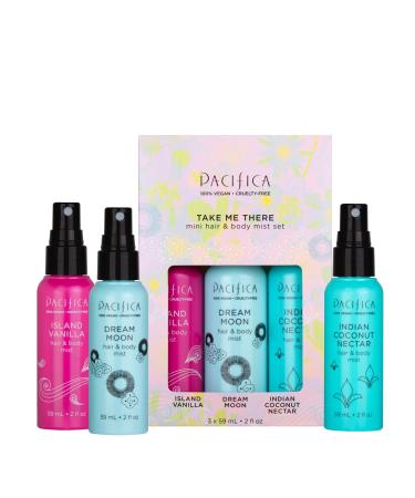 Pacifica Hair & Body Mist Take Me There Travel Size Gift Set Fragrance Perfume Body Spray Island Vanilla Dream Moon Silver Moon (Set of 3) Clean Vegan & Cruelty-Free Dermatologist Tested Take Me There Hair & Body Mist 2 Fl Oz (Pack of 3)