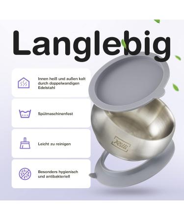 Rilli Saugnapf Bowl | Stainless Steel Baby Dish with Silicone Lid | Slip-Proof Suction Cup Bowl for Fruits & Baby Food | Modern Gray Design - Buy Online on GoSupps.com