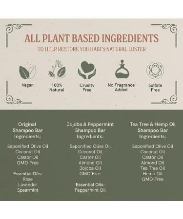 J R LIGGETT'S All-Natural Shampoo Bars Set - Tea Tree, Hemp Oil, Jojoba, Peppermint - Nourishing Follicles with Antioxidants - No Sulfate - 3.5oz Bars - Set of 3 - Buy Online on GoSupps.com