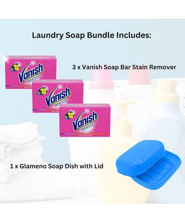 Laundry Soap Bar Bundle with Vanish Soap Bar Stain Remover for Clothes 3 x 75g and Glameno Soap Dish with Lid - Buy Online on GoSupps.com