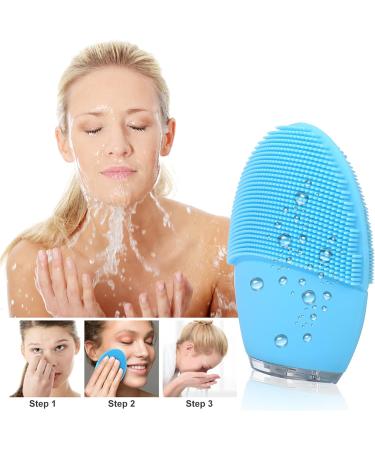 Silicone Facial Cleansing Brush & Face Massager - Ultrasonic Vibrating, Waterproof & Rechargeable - Sonic Electric Exfoliator for Anti-Aging - Blue - Buy Online on GoSupps.com