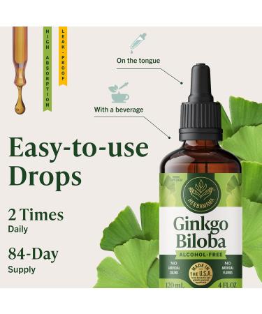 HERBAMAMA Ginkgo Biloba Tincture - Vegan Focus & Clarity with Ginkgo Biloba Extract - Non-GMO, Alcohol & Sugar-Free Brain Support Liquid Supplement, 84-Day Supply 4 Fl Oz (Pack of 1) - Buy Online on GoSupps.com