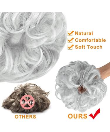 Silver Grey Hair Scrunchies Bun Extensions - Curly Wavy Messy Hair Pieces for Girls - Fake Ponytail Chignons Hair Accessories - Buy Online on GoSupps.com