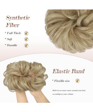 FESHFEN Synthetic Wavy Curly Hair Bun Scrunchie in Pale Golden Blonde & Bleach Blonde - Updo Hairpiece for Women, Girls, Kids - 38g - Buy Online on GoSupps.com